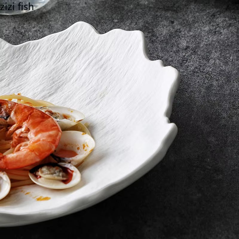 Ceramic Dinner Plate Restaurant Irregular Steak Plate Dessert Plate Snack Plates Salad Plates Pasta Plates Pure White Tableware