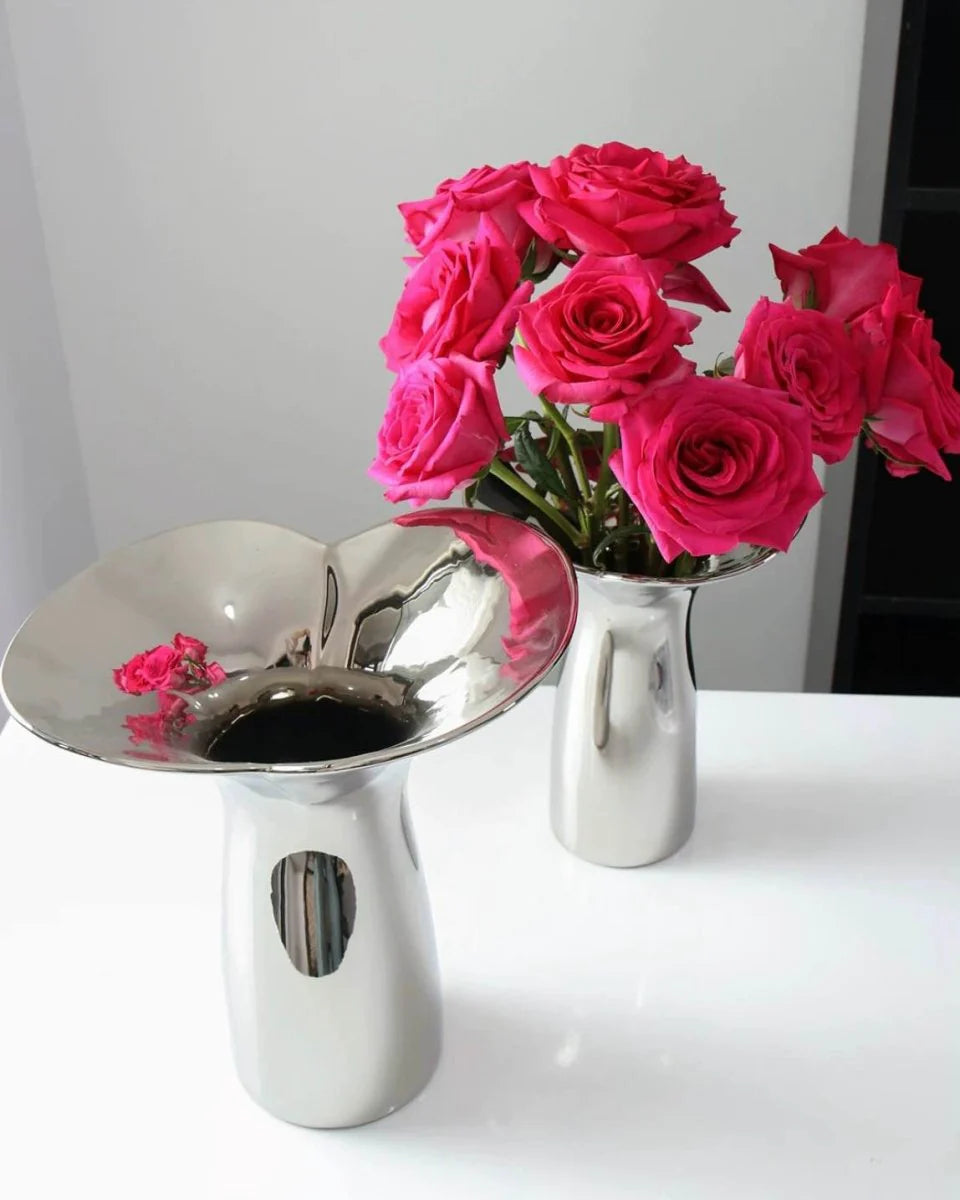 Handmade Modern Silver Bloom Vase, Ceramic Botanica Centrepiece Vase