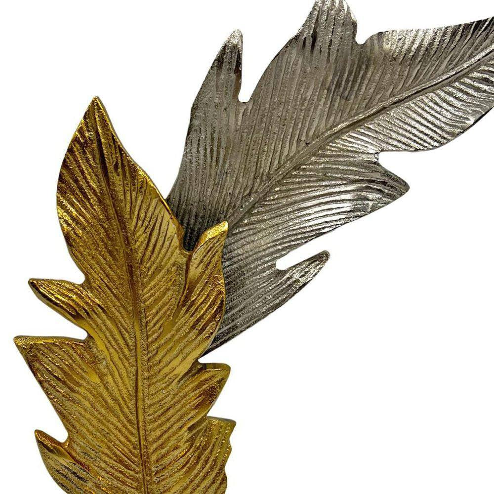 Gold and Silver 12 In. X 10 In. Tall Handmade Aluminum Metal Leaf Sculpture