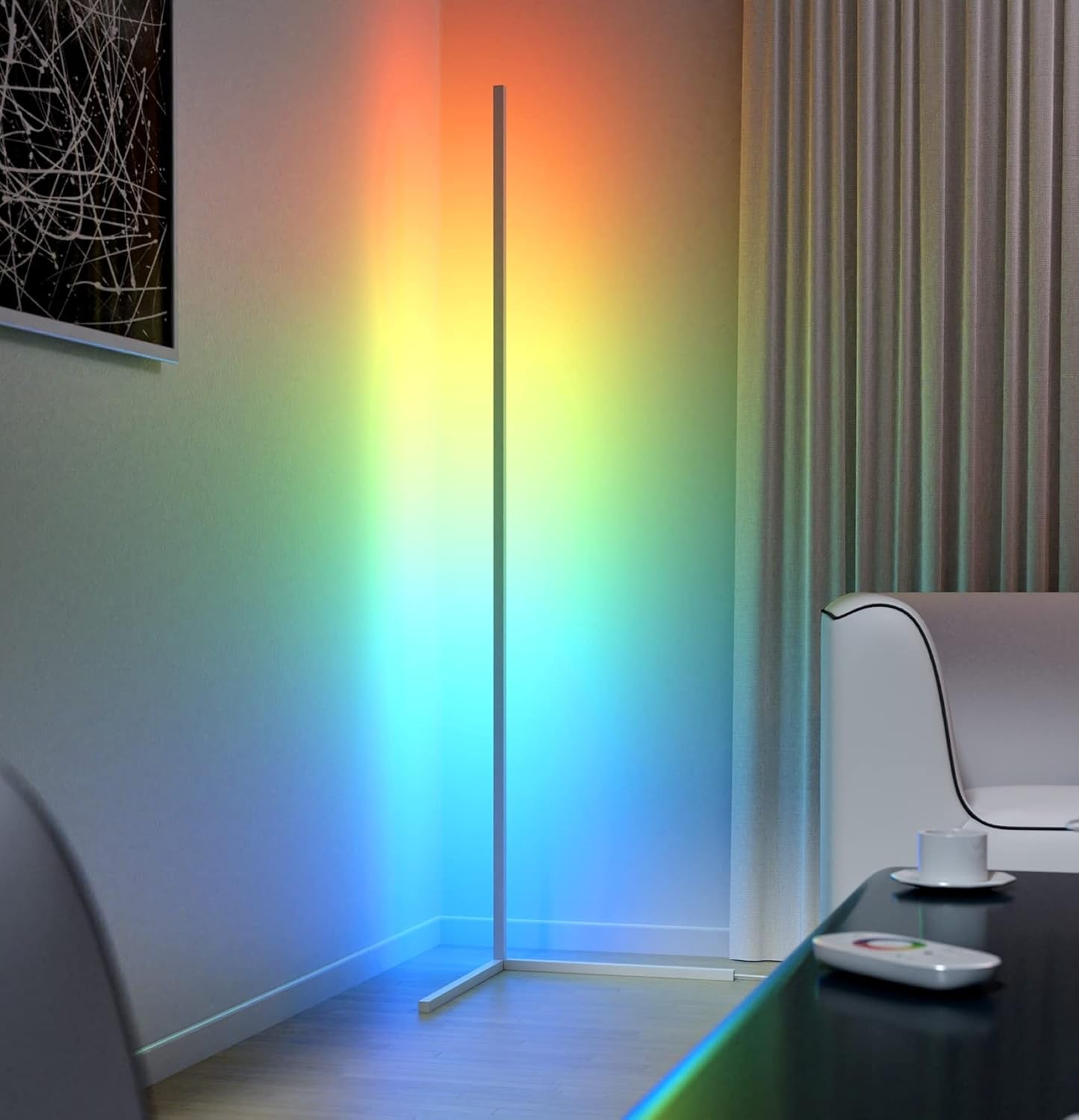 RGB Corner Floor Lamp - LED Color Changing Floor Lamp with Remote Control, 356 Color Modes, Multicolor RGB Lamp, Dimmable Corner Lamp, LED Floor Light - Black