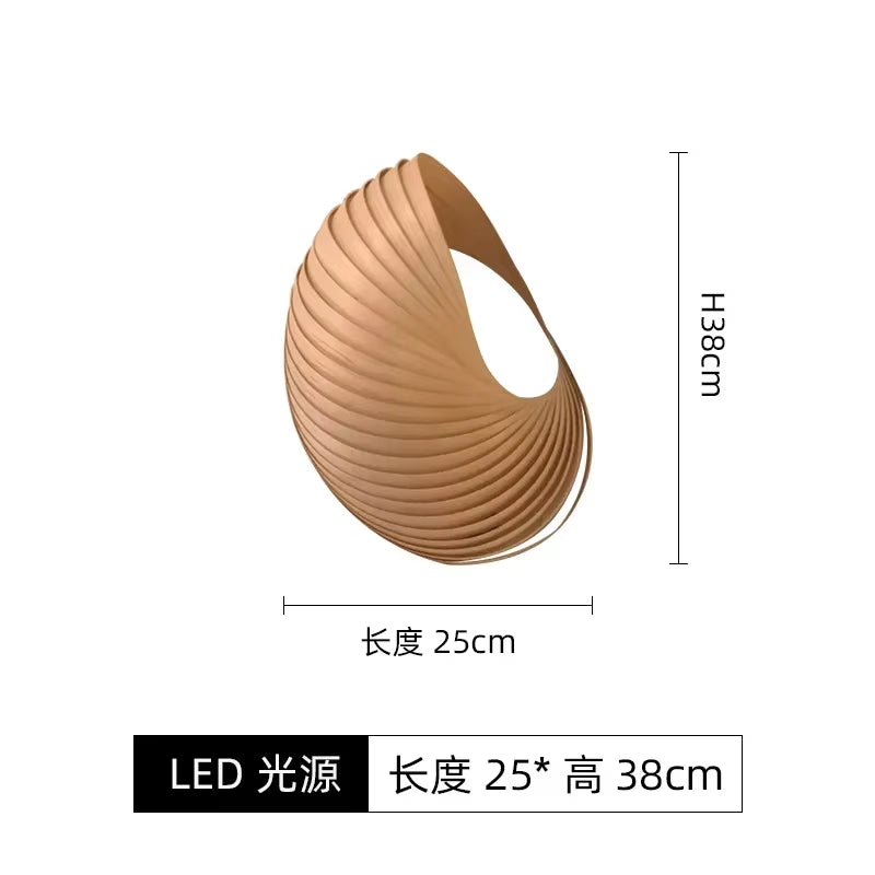 Japanese Modern Minimalist Wooden Wall Lamp Conch Art Decorative Wall Sconces Living/Dining Room Bedroom Aisle Staircase Study