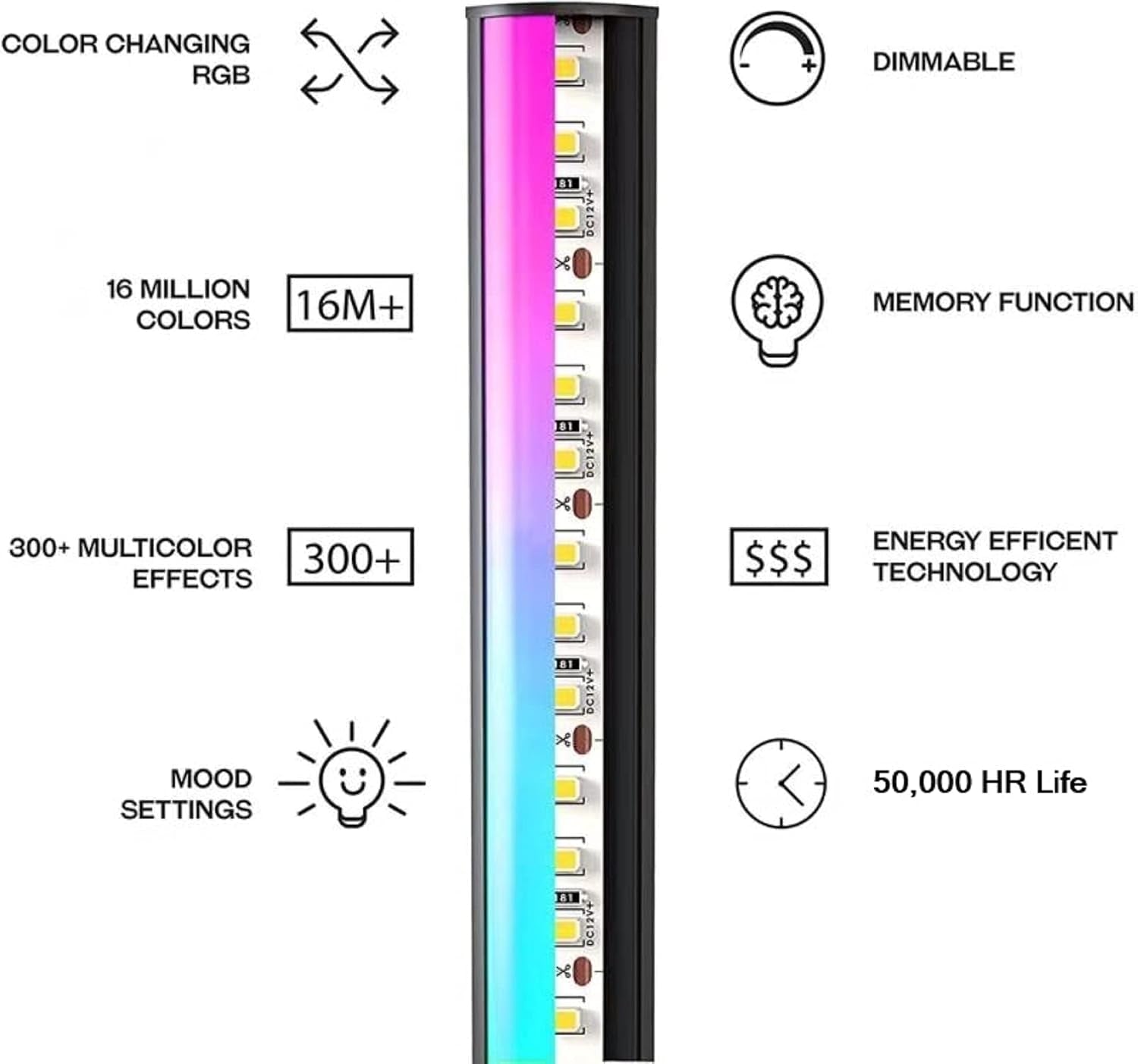 RGB Corner Floor Lamp - LED Color Changing Floor Lamp with Remote Control, 356 Color Modes, Multicolor RGB Lamp, Dimmable Corner Lamp, LED Floor Light - Black