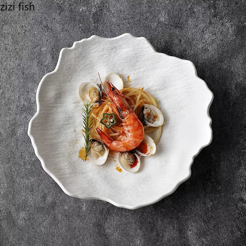 Ceramic Dinner Plate Restaurant Irregular Steak Plate Dessert Plate Snack Plates Salad Plates Pasta Plates Pure White Tableware