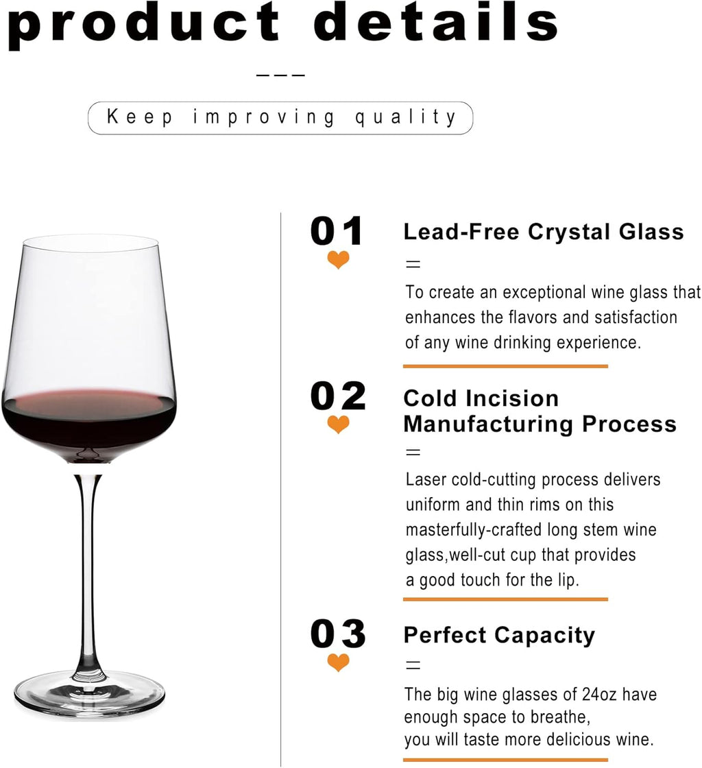 Crystal Wine Glasses,Universal Red Wine Glass Set of 2,Wine Glasses 24 Oz,Bordeaux Glasses, Premium Crystal Glass for White and Red Wine, Great Gift for Any Occasion