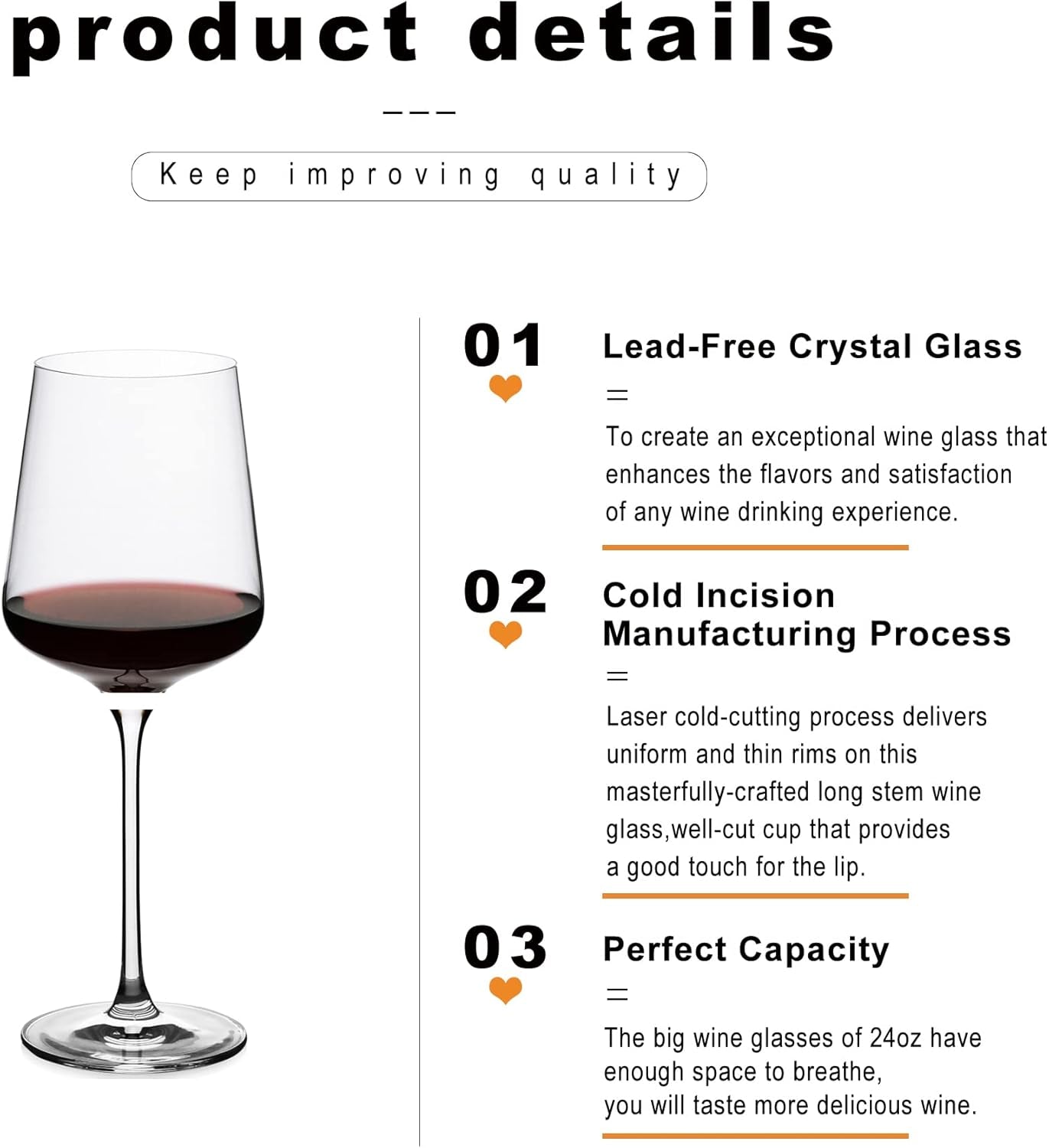 Crystal Wine Glasses,Universal Red Wine Glass Set of 2,Wine Glasses 24 Oz,Bordeaux Glasses, Premium Crystal Glass for White and Red Wine, Great Gift for Any Occasion