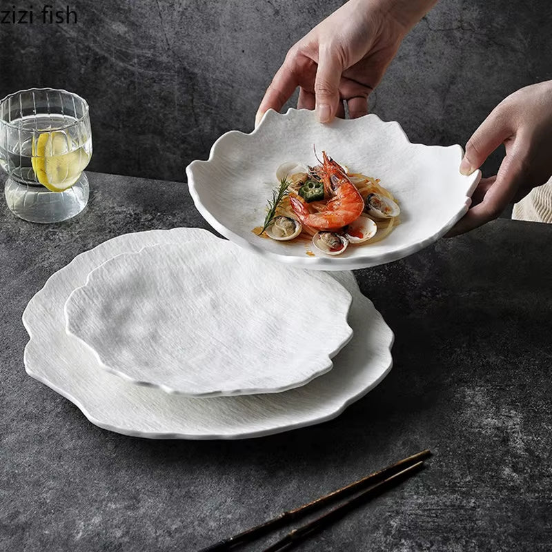 Ceramic Dinner Plate Restaurant Irregular Steak Plate Dessert Plate Snack Plates Salad Plates Pasta Plates Pure White Tableware