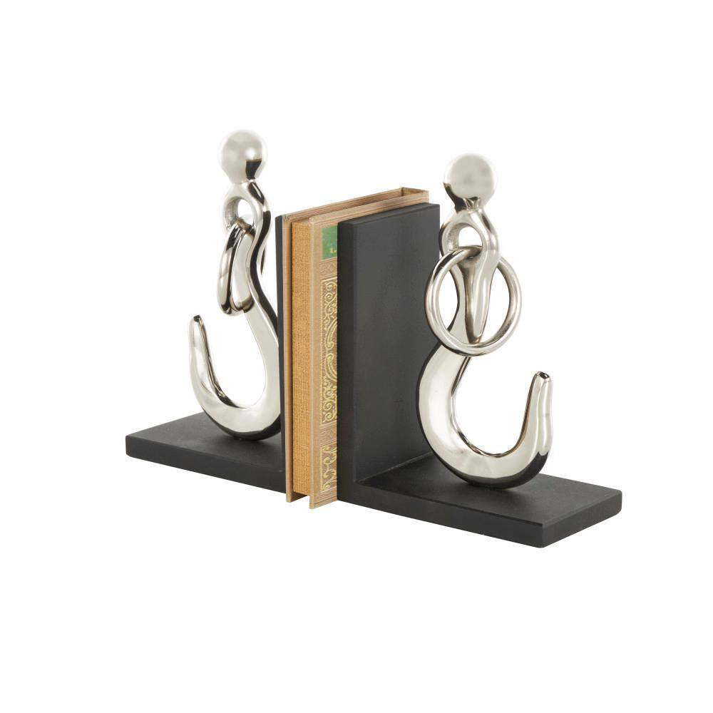 Silver Aluminum Metal Hook Bookends with Black Bases (Set of 2)