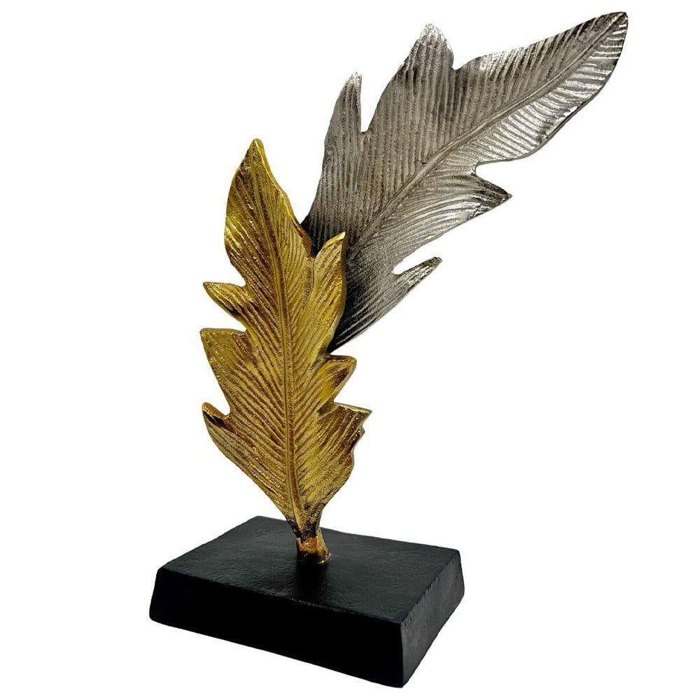 Gold and Silver 12 In. X 10 In. Tall Handmade Aluminum Metal Leaf Sculpture