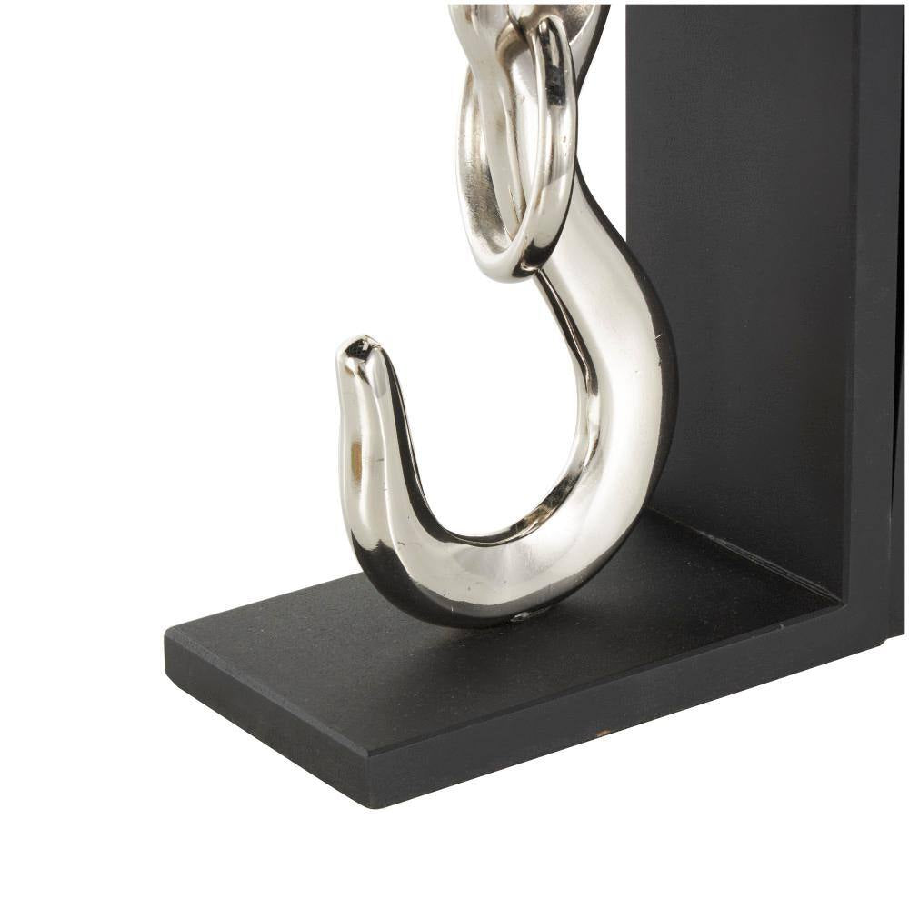 Silver Aluminum Metal Hook Bookends with Black Bases (Set of 2)