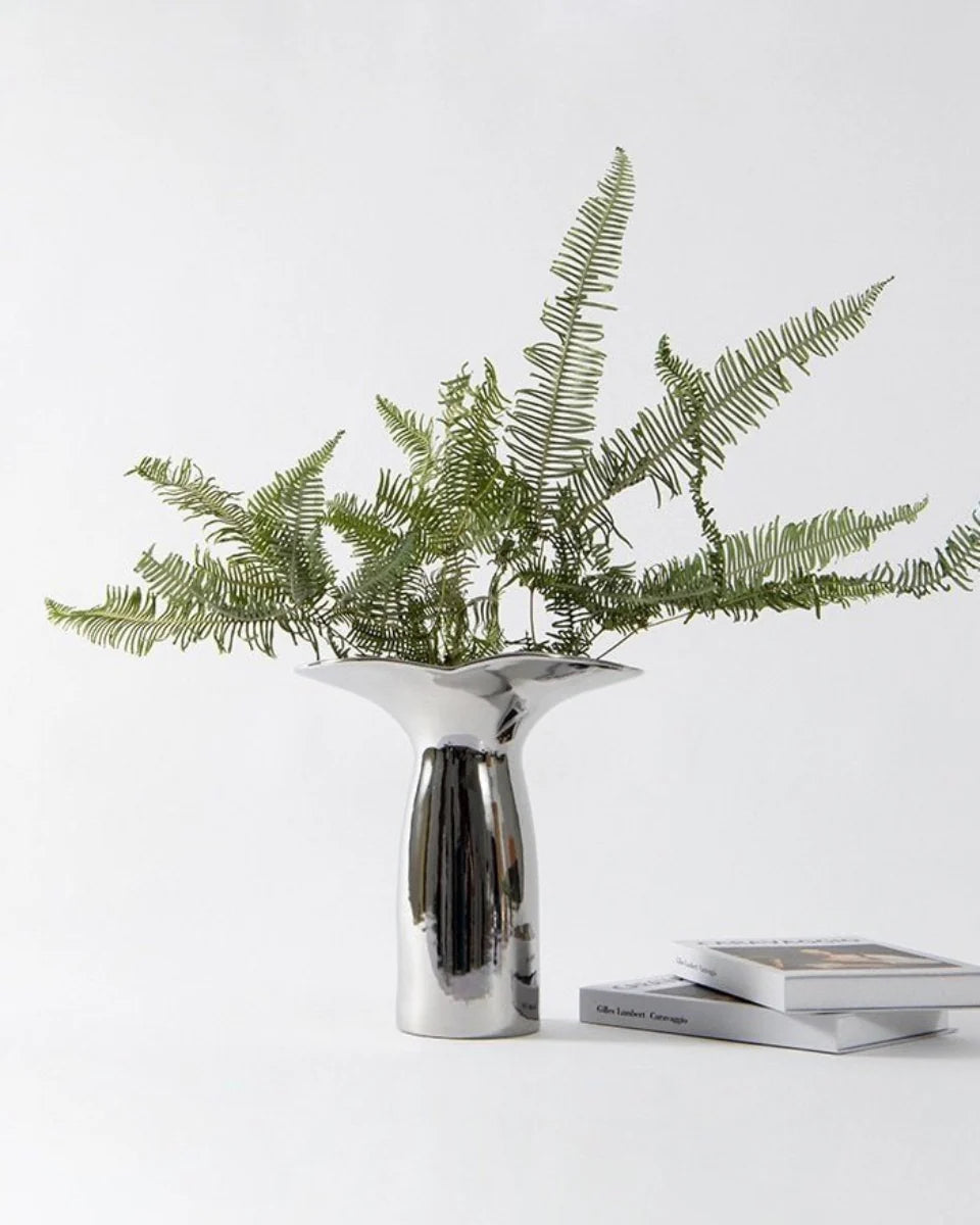 Handmade Modern Silver Bloom Vase, Ceramic Botanica Centrepiece Vase
