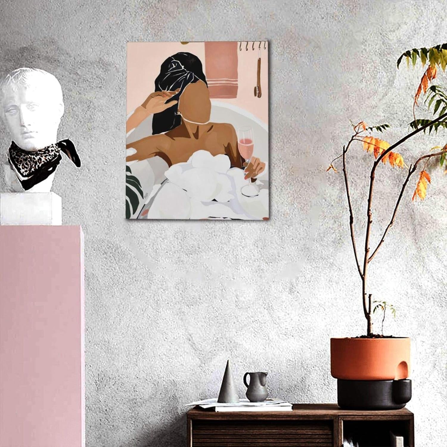 African American Black Wall Art Relaxing Black Women in Bathtub Decor Wall Art Colorful Design Modern Minimalist Painting Artwork Large Giclee Framed Wall Decor for Bathroom Ready to Hang 16X20 Inches