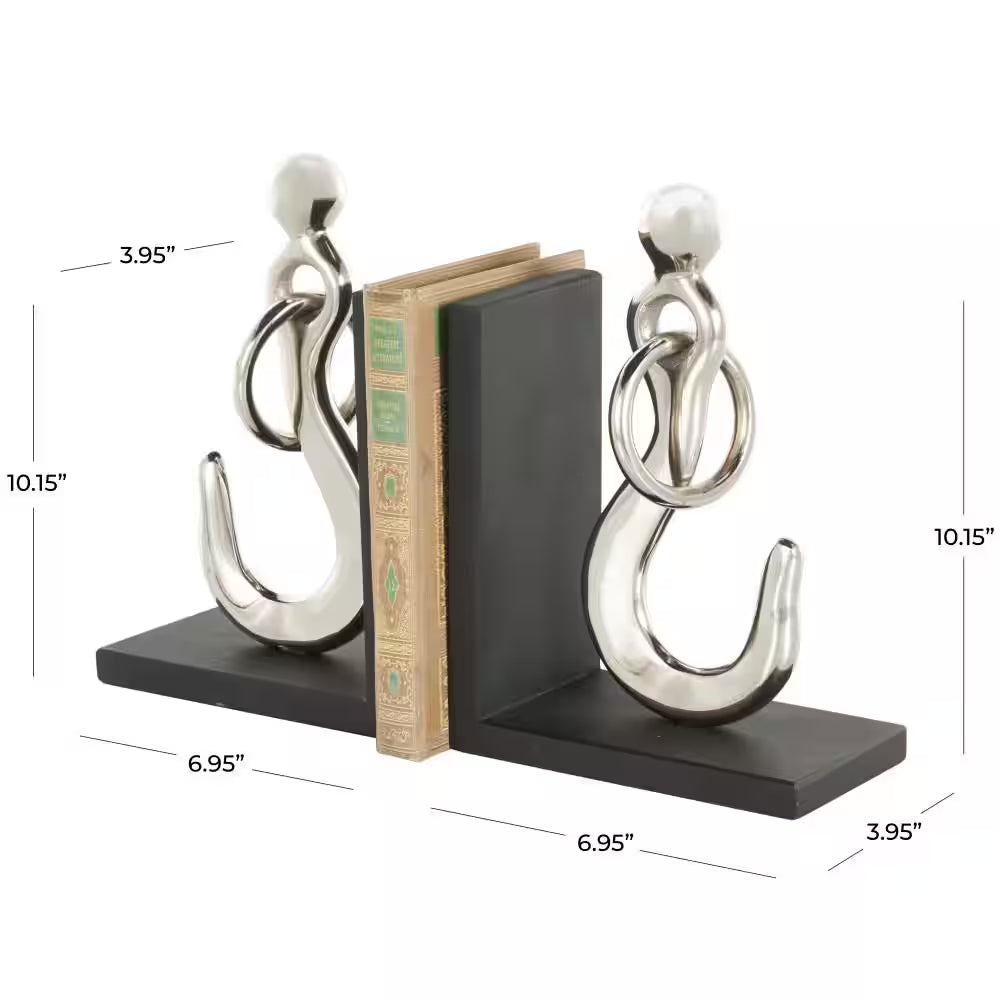 Silver Aluminum Metal Hook Bookends with Black Bases (Set of 2)