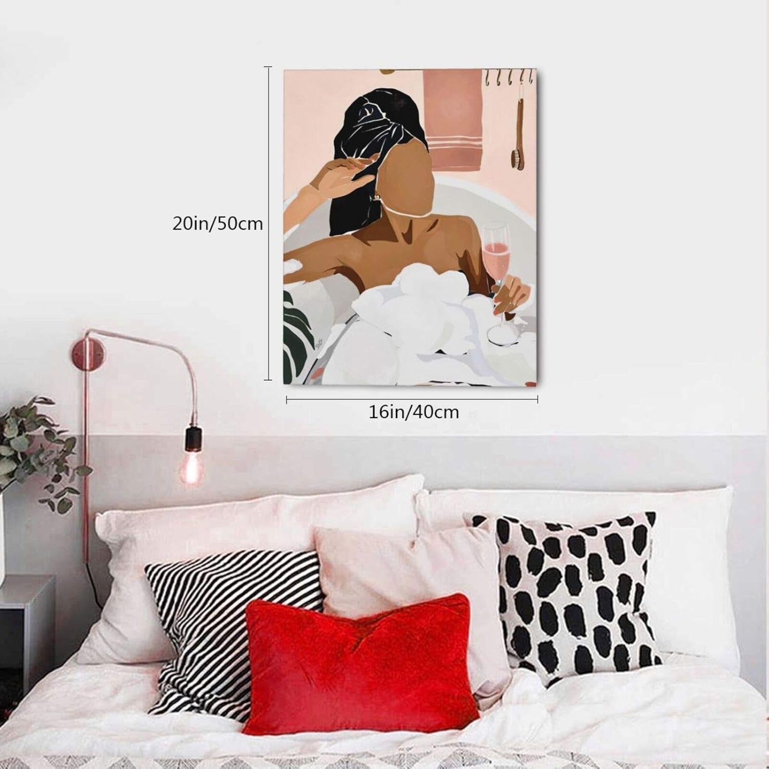 African American Black Wall Art Relaxing Black Women in Bathtub Decor Wall Art Colorful Design Modern Minimalist Painting Artwork Large Giclee Framed Wall Decor for Bathroom Ready to Hang 16X20 Inches