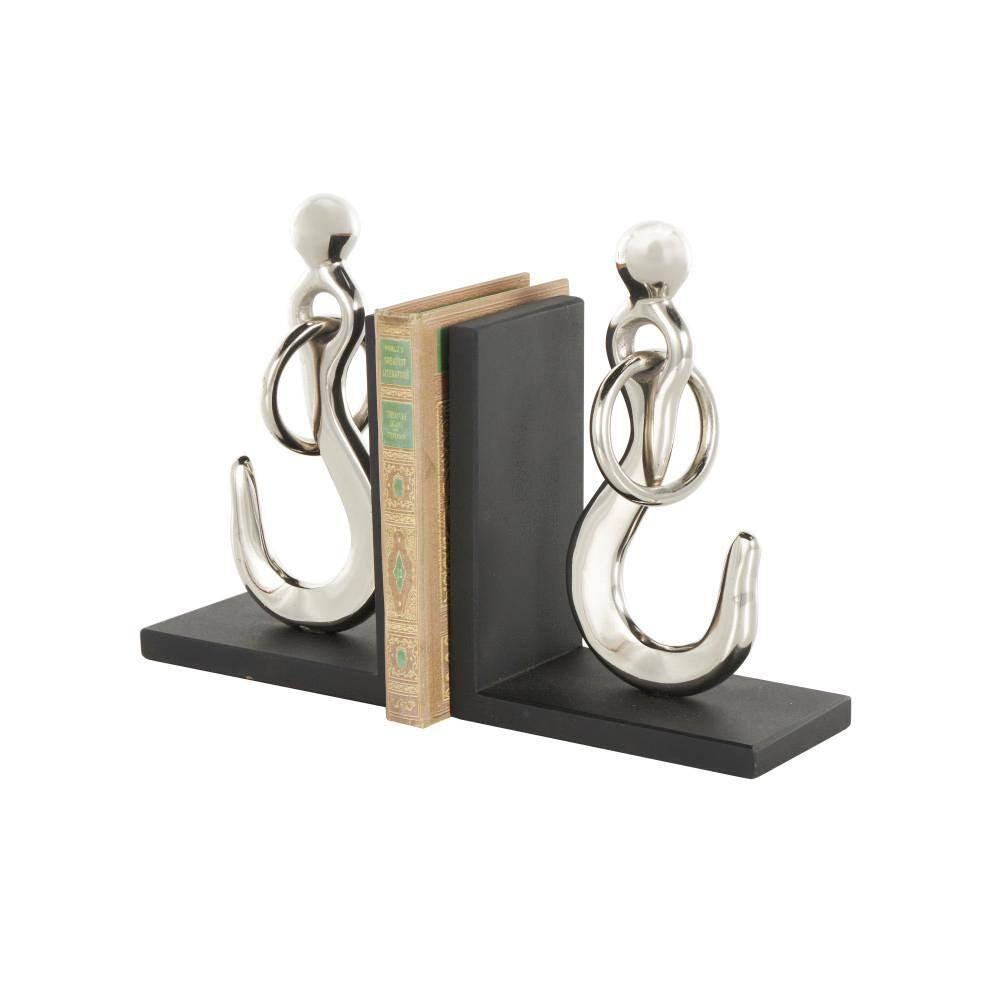 Silver Aluminum Metal Hook Bookends with Black Bases (Set of 2)