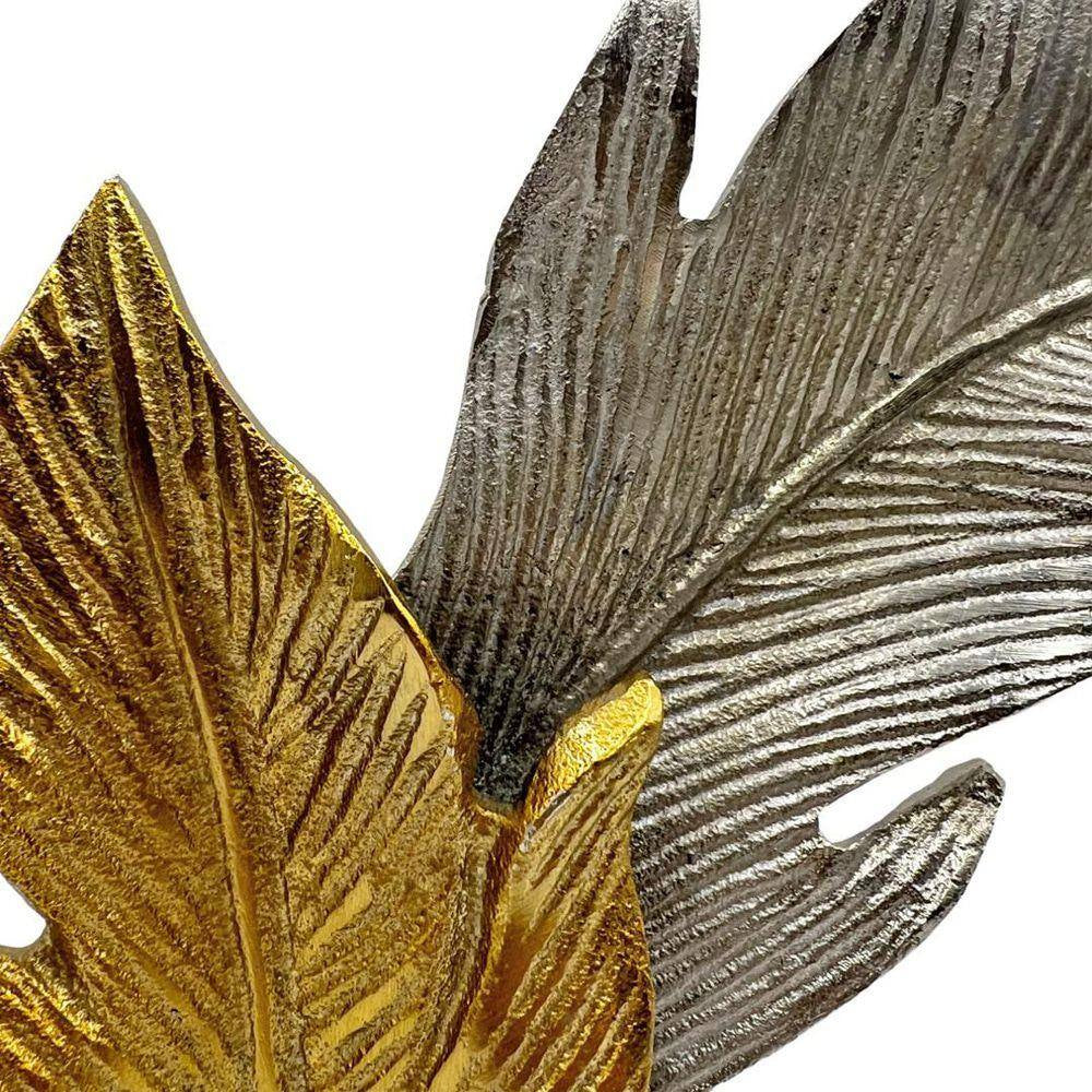 Gold and Silver 12 In. X 10 In. Tall Handmade Aluminum Metal Leaf Sculpture