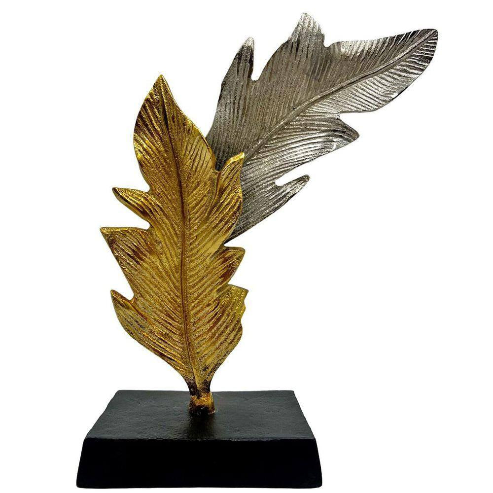 Gold and Silver 12 In. X 10 In. Tall Handmade Aluminum Metal Leaf Sculpture