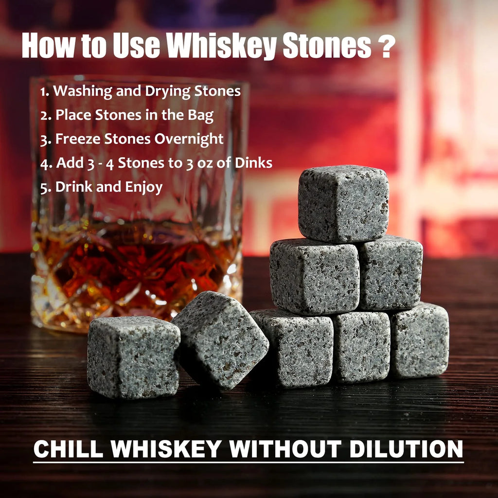 Whiskey Stones Glass Gift Set - Bourbon Scotch Whiskey Glasses Set of 2 - Granite Chilling Rocks in Premium Wooden Box-Best Drinking Gift for Men Dad Husband Father'S Day Birthday Gifts for Him Boss