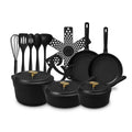 18-Piece Non-Stick Diecast Cookware & Silicone Utensil Set, Pots and Pans Set - Black