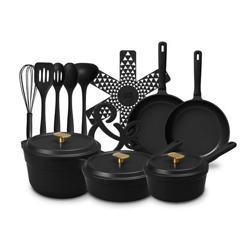 18-Piece Non-Stick Diecast Cookware & Silicone Utensil Set, Pots and Pans Set - Black