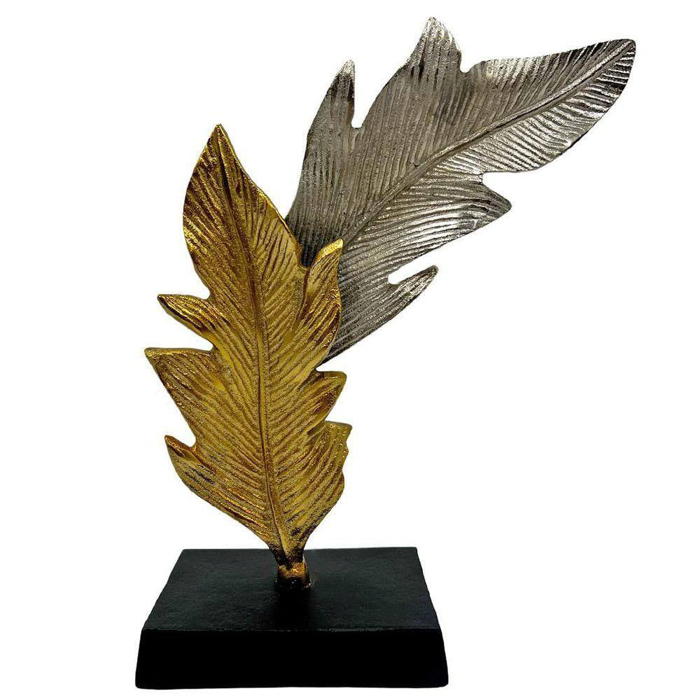 Gold and Silver 12 In. X 10 In. Tall Handmade Aluminum Metal Leaf Sculpture