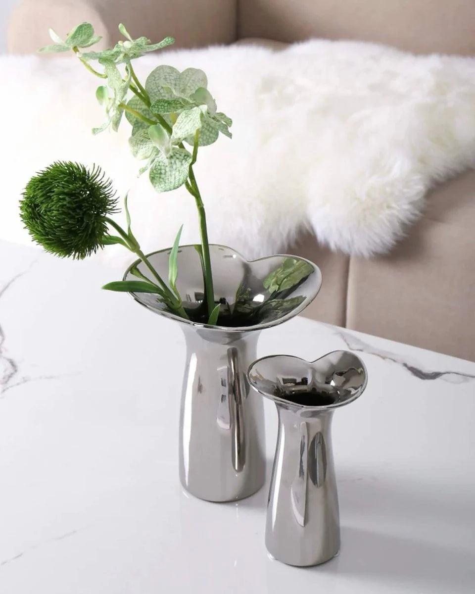 Handmade Modern Silver Bloom Vase, Ceramic Botanica Centrepiece Vase