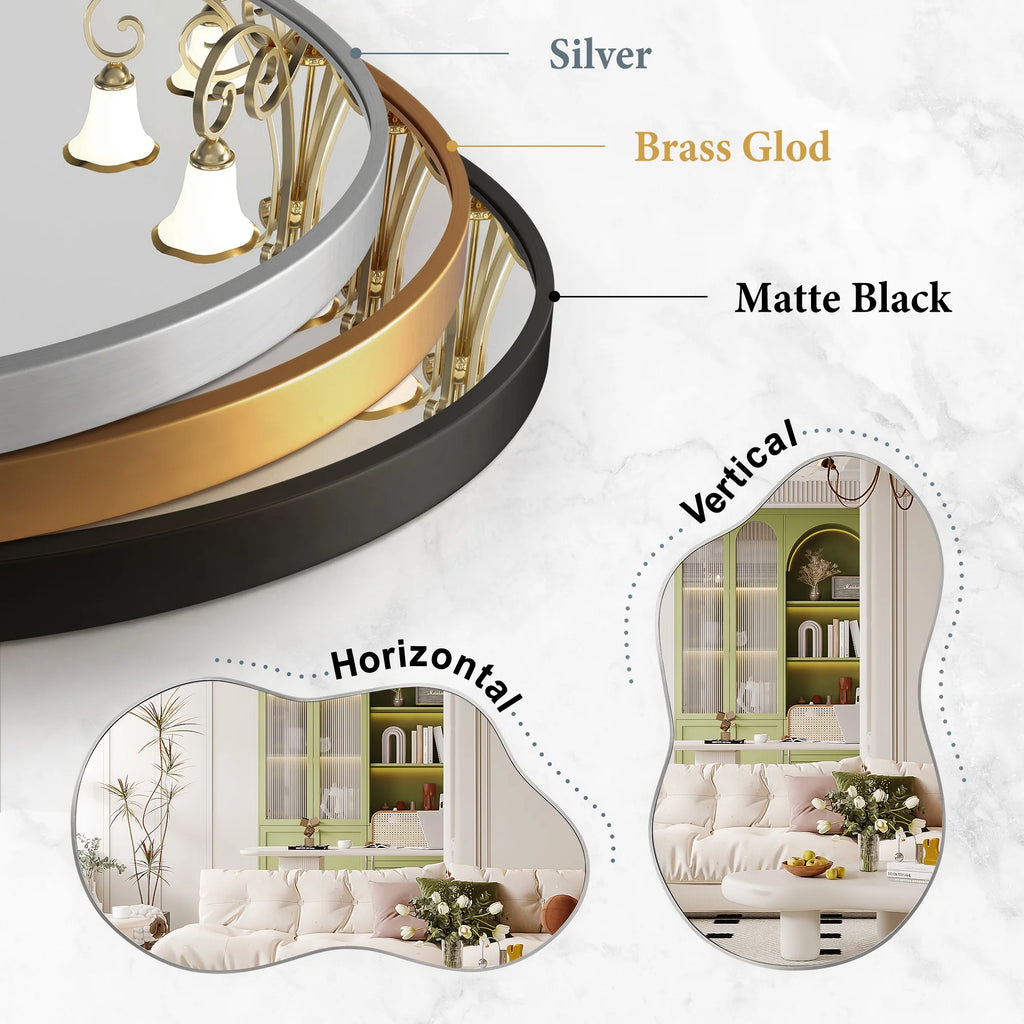 Irregular Wall Mirror 36"X24" Cloud Shaped Mirrors for Bathroom, Silver Aluminum Alloy Frame