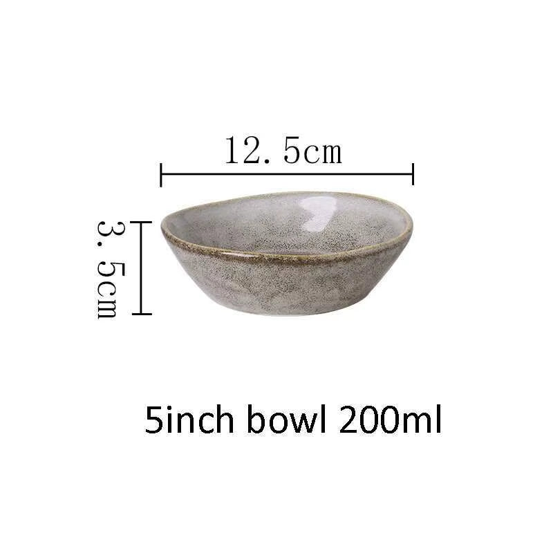 Japanese Ceramic Dinner Plate Rice Bowl Food Tray Retro Gray Tableware Porcelain Fruit Salad Sushi Serving Plate Dinnerware