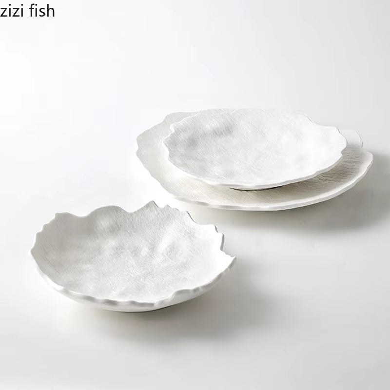 Ceramic Dinner Plate Restaurant Irregular Steak Plate Dessert Plate Snack Plates Salad Plates Pasta Plates Pure White Tableware