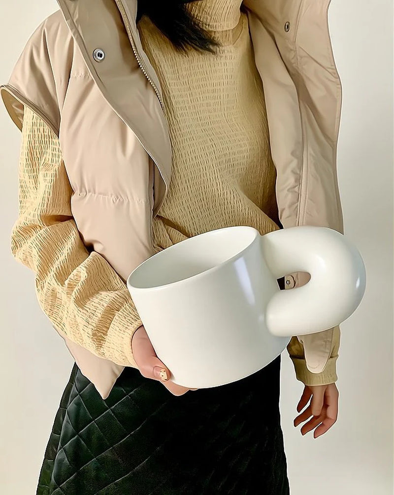 Handmade XXXL Ceramic Chubby Mug - Unique Cute Large Mug for Coffee & Tea