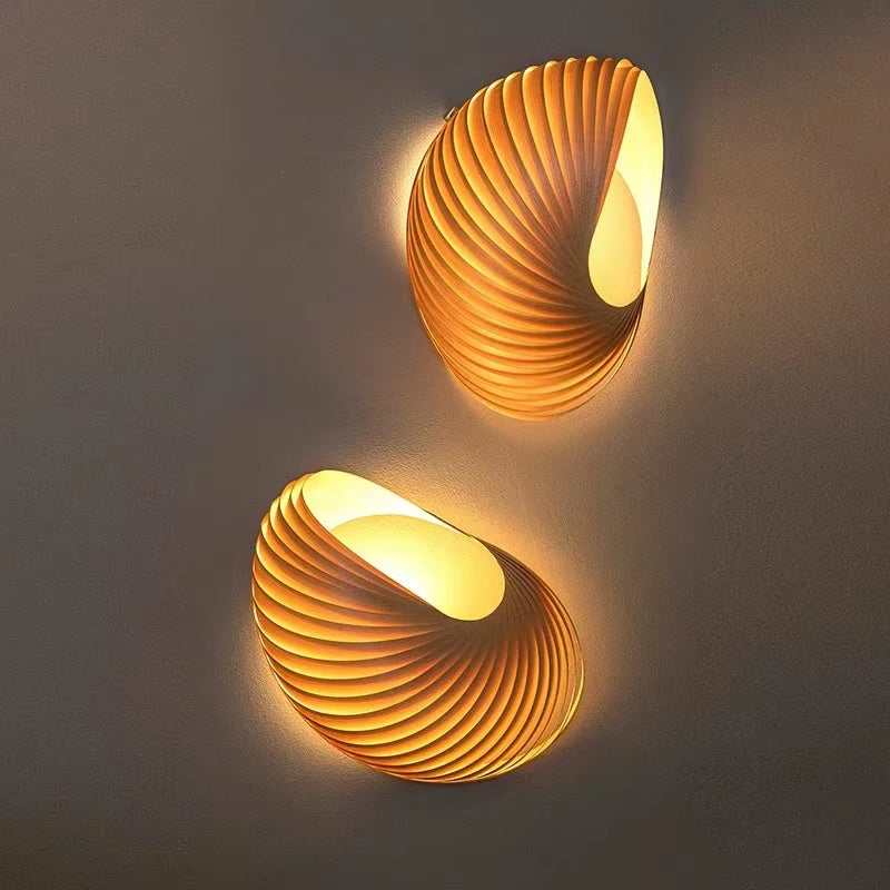 Japanese Modern Minimalist Wooden Wall Lamp Conch Art Decorative Wall Sconces Living/Dining Room Bedroom Aisle Staircase Study