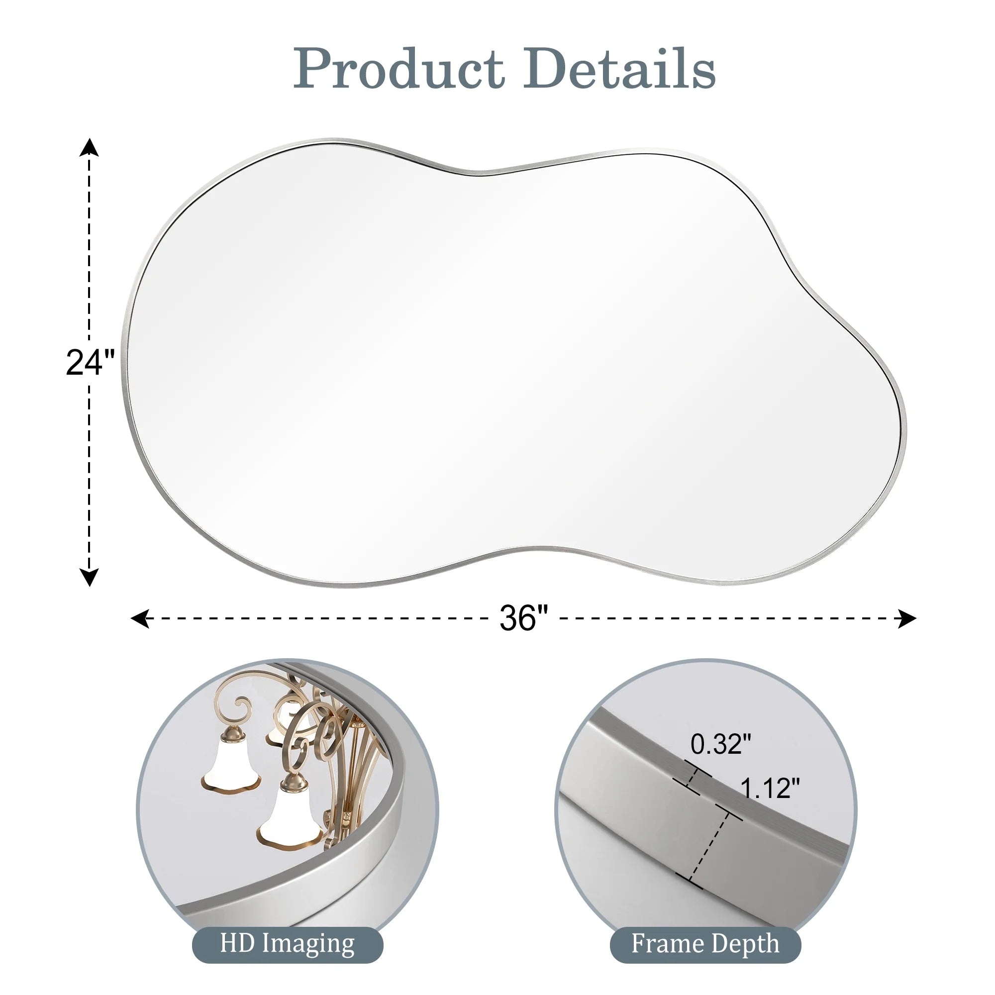 Irregular Wall Mirror 36"X24" Cloud Shaped Mirrors for Bathroom, Silver Aluminum Alloy Frame