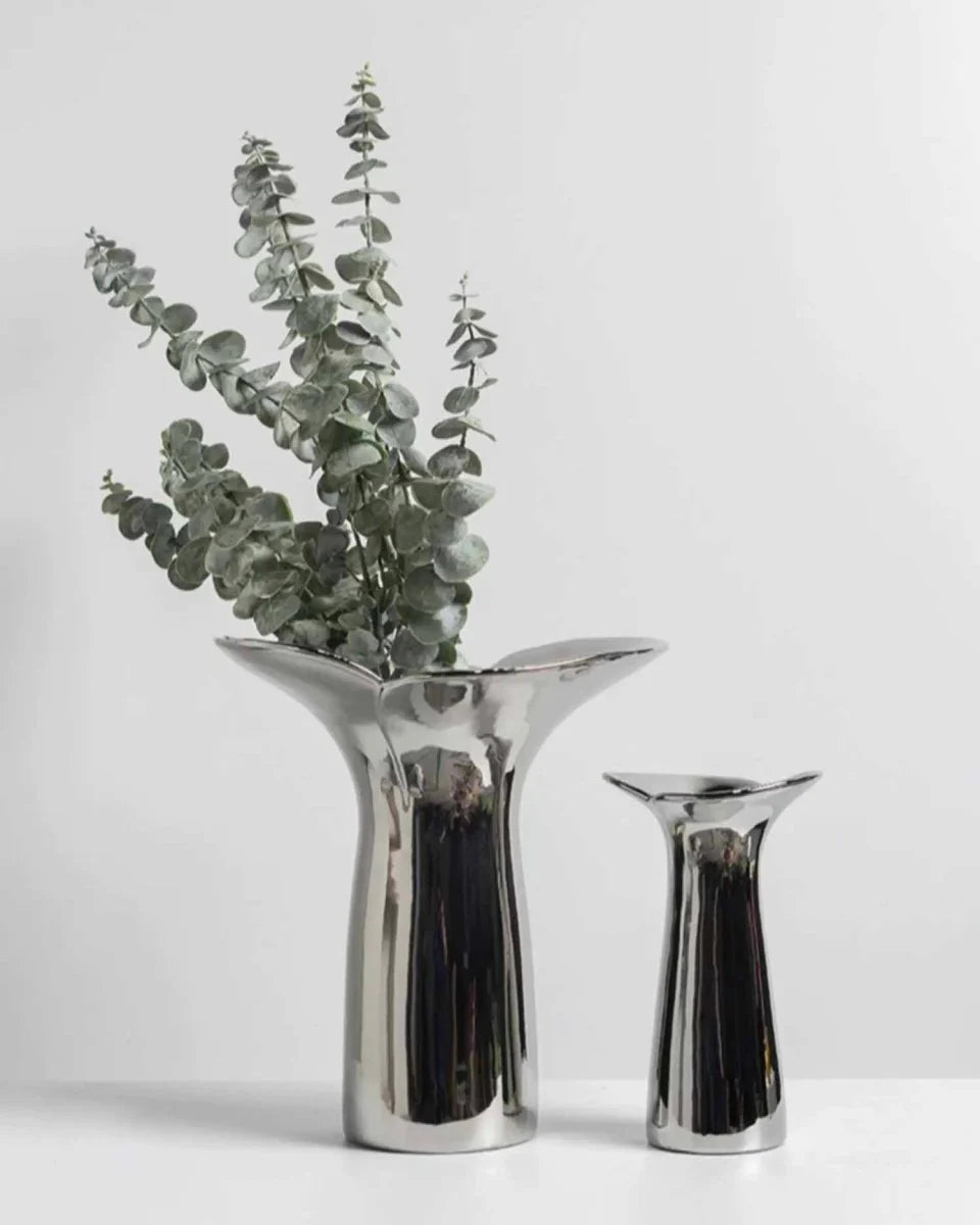 Handmade Modern Silver Bloom Vase, Ceramic Botanica Centrepiece Vase