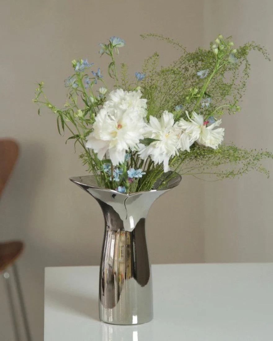 Handmade Modern Silver Bloom Vase, Ceramic Botanica Centrepiece Vase