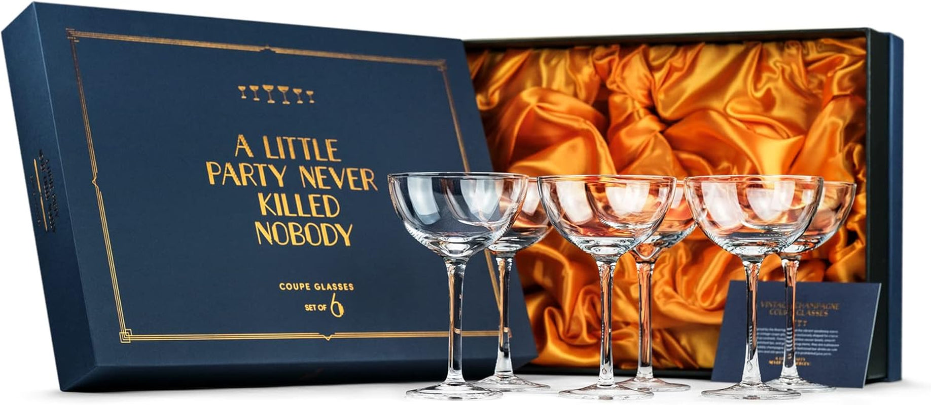 Set of 6 Vintage Crystal Champagne Coupes | 1920S Retro Cocktail Glasses