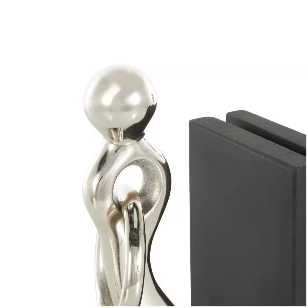 Silver Aluminum Metal Hook Bookends with Black Bases (Set of 2)