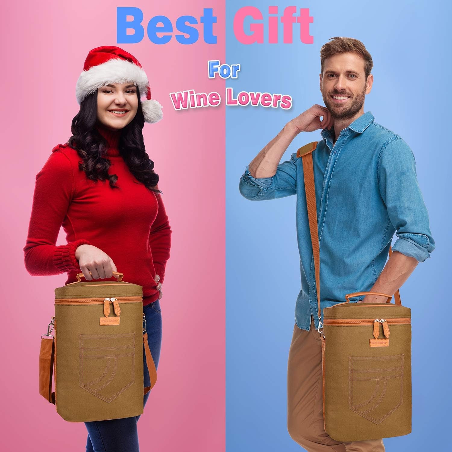 4 Bottle Wine Gift Carrier - Insulated & Padded Portable Wine Carrying Cooler Tote Bag for Travel, BYOB Restaurant, Wine Tasting, Party, Gift for Wine Lovers,Khaki