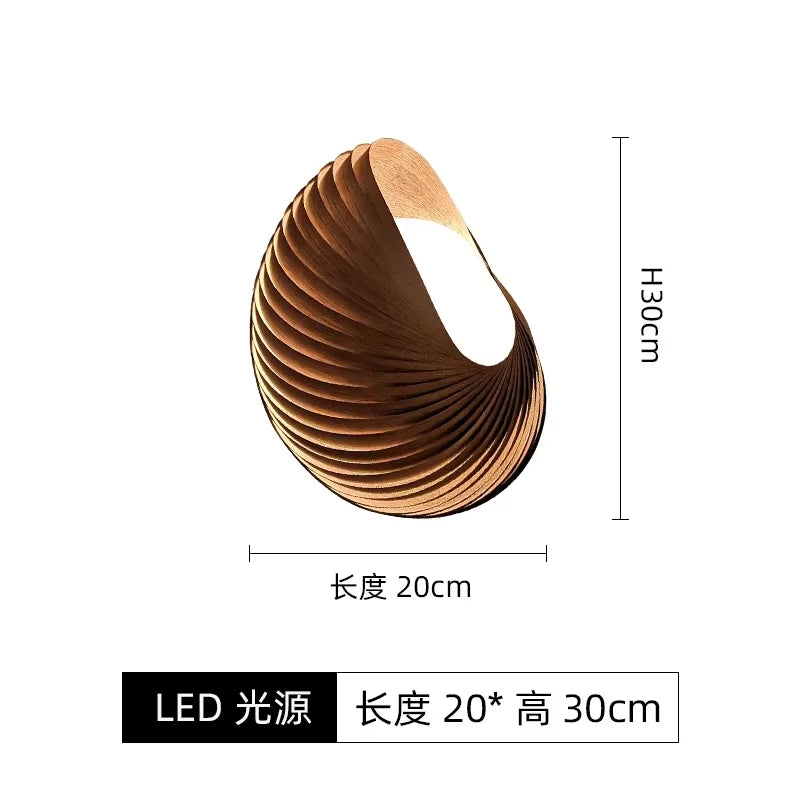 Japanese Modern Minimalist Wooden Wall Lamp Conch Art Decorative Wall Sconces Living/Dining Room Bedroom Aisle Staircase Study