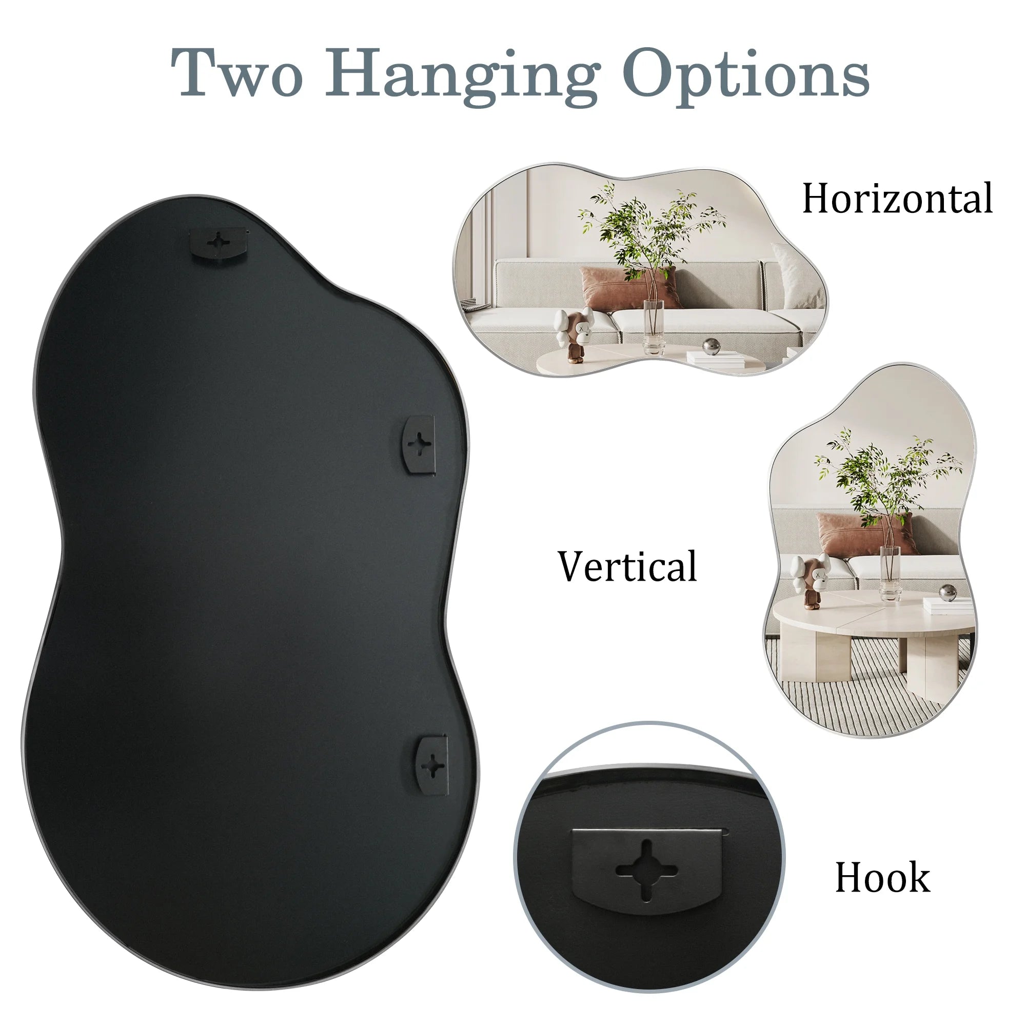 Irregular Wall Mirror 36"X24" Cloud Shaped Mirrors for Bathroom, Silver Aluminum Alloy Frame