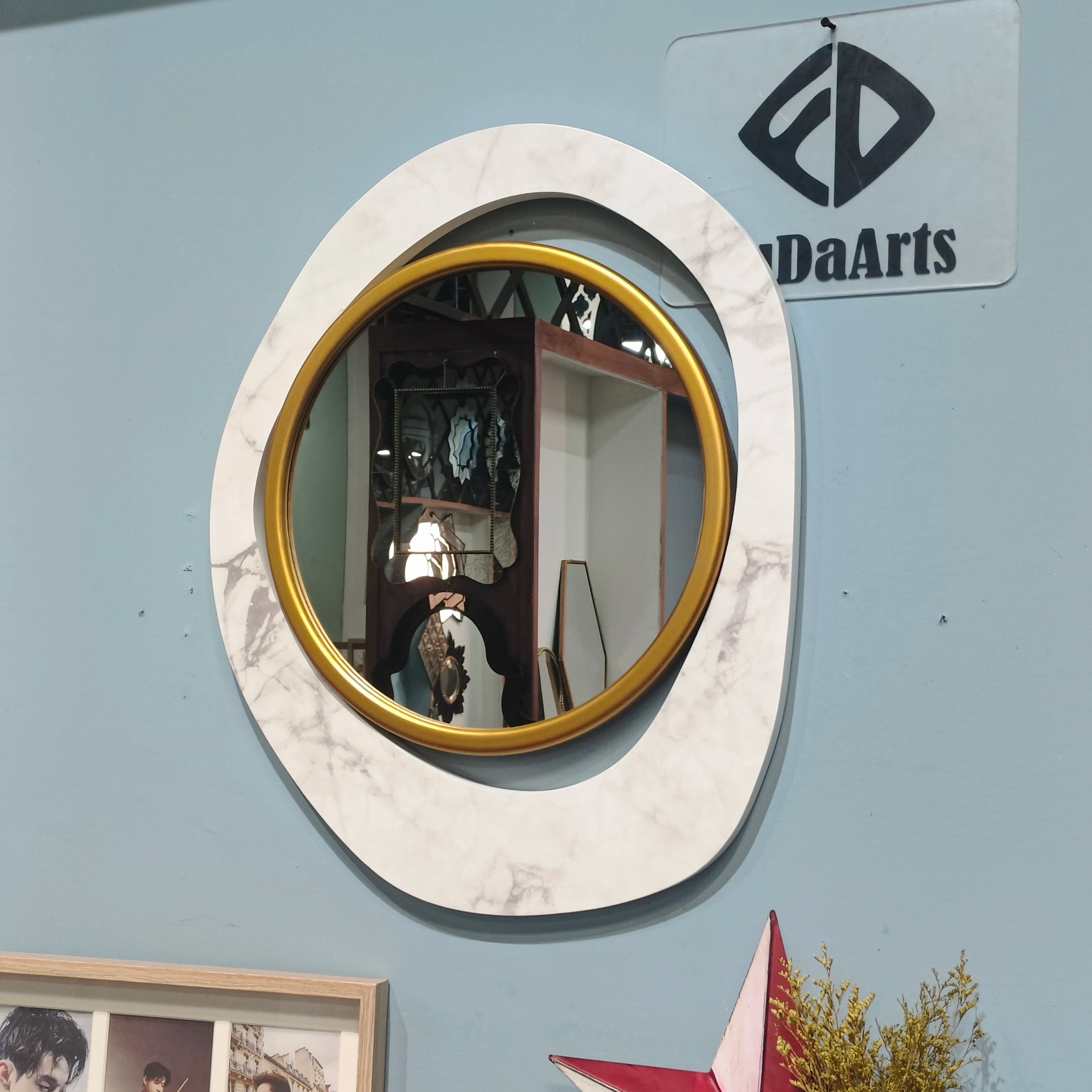 60X45CM New Nordic Modern Minimalist Art Wall Hanging Luxury Creative Decoration Wooden Gold Mirror Home Decoration