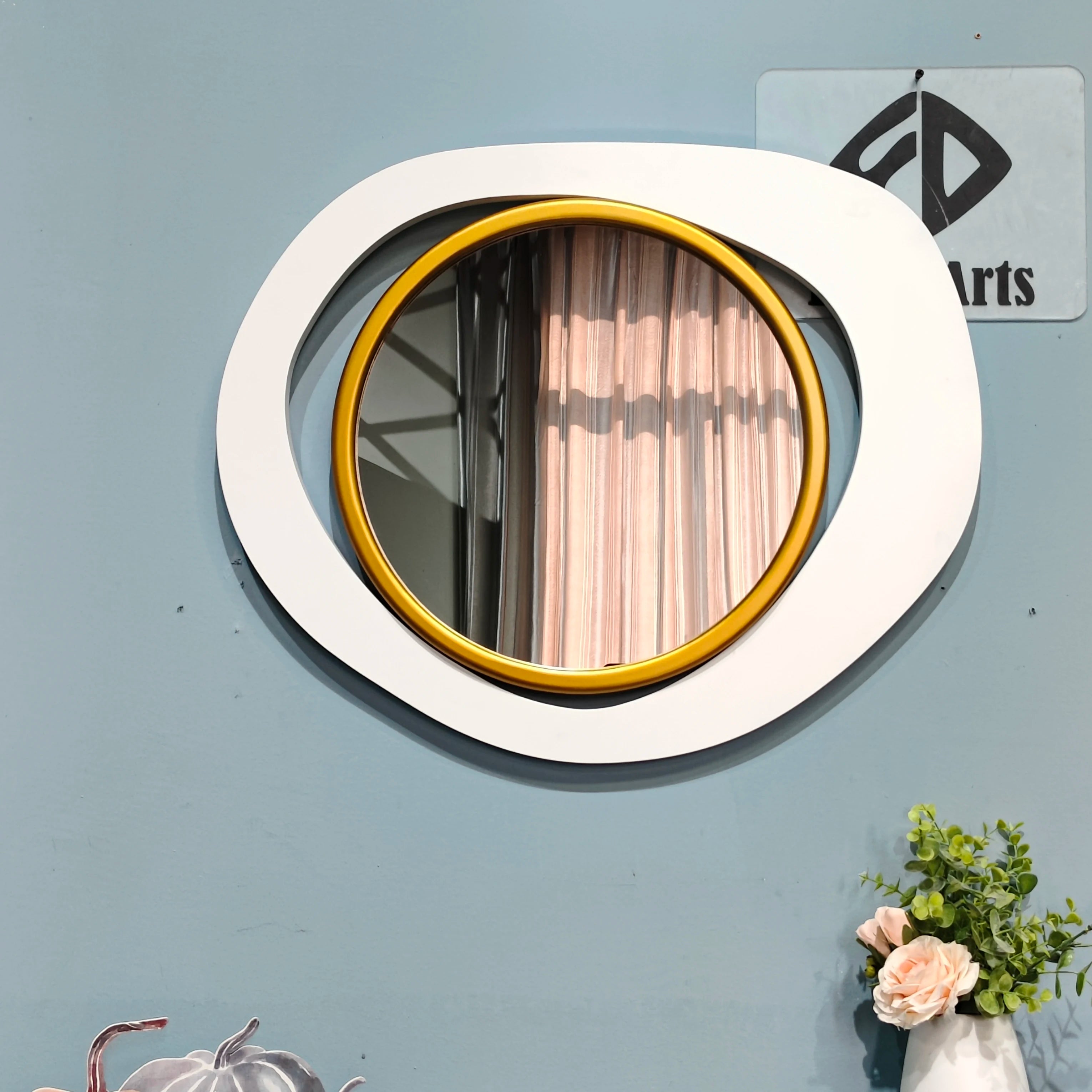 60X45CM New Nordic Modern Minimalist Art Wall Hanging Luxury Creative Decoration Wooden Gold Mirror Home Decoration