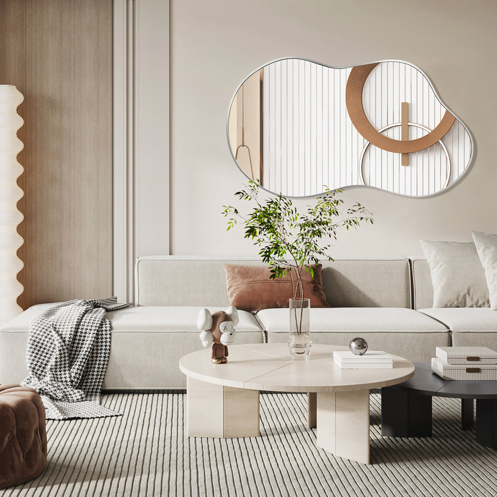 Irregular Wall Mirror 36"X24" Cloud Shaped Mirrors for Bathroom, Silver Aluminum Alloy Frame