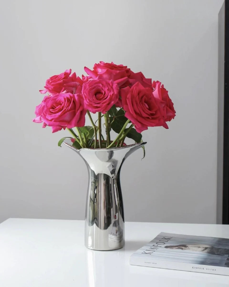 Handmade Modern Silver Bloom Vase, Ceramic Botanica Centrepiece Vase