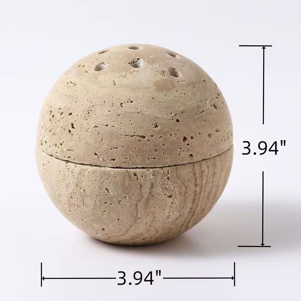 Natural Travertine Stone Incense Burner with Brass Insert for Home Decor