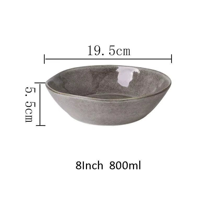 Japanese Ceramic Dinner Plate Rice Bowl Food Tray Retro Gray Tableware Porcelain Fruit Salad Sushi Serving Plate Dinnerware