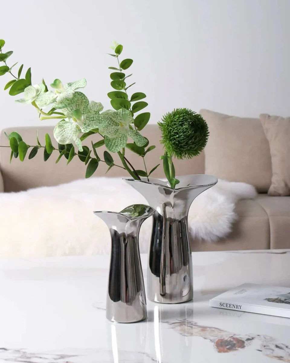Handmade Modern Silver Bloom Vase, Ceramic Botanica Centrepiece Vase