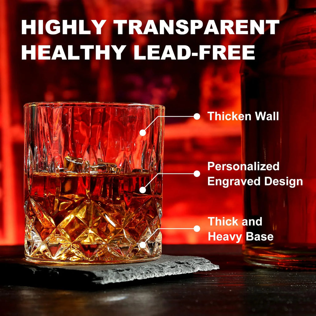 Whiskey Stones Glass Gift Set - Bourbon Scotch Whiskey Glasses Set of 2 - Granite Chilling Rocks in Premium Wooden Box-Best Drinking Gift for Men Dad Husband Father'S Day Birthday Gifts for Him Boss