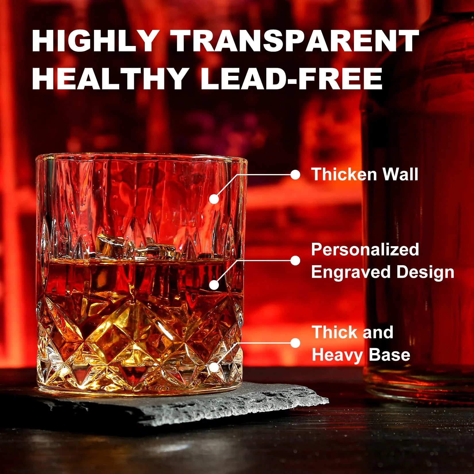 Whiskey Stones Glass Gift Set - Bourbon Scotch Whiskey Glasses Set of 2 - Granite Chilling Rocks in Premium Wooden Box-Best Drinking Gift for Men Dad Husband Father'S Day Birthday Gifts for Him Boss