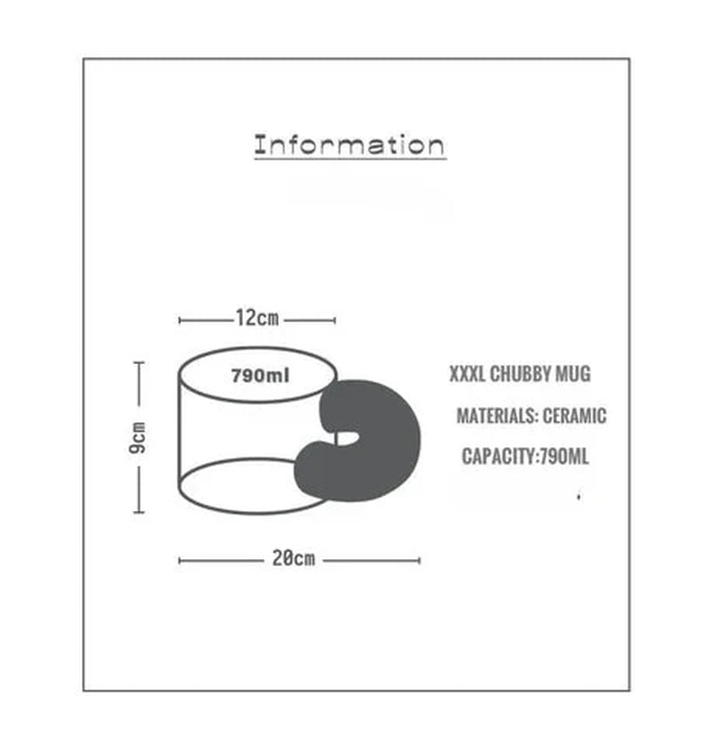 Handmade XXXL Ceramic Chubby Mug - Unique Cute Large Mug for Coffee & Tea