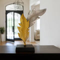 Gold and Silver 12 In. X 10 In. Tall Handmade Aluminum Metal Leaf Sculpture