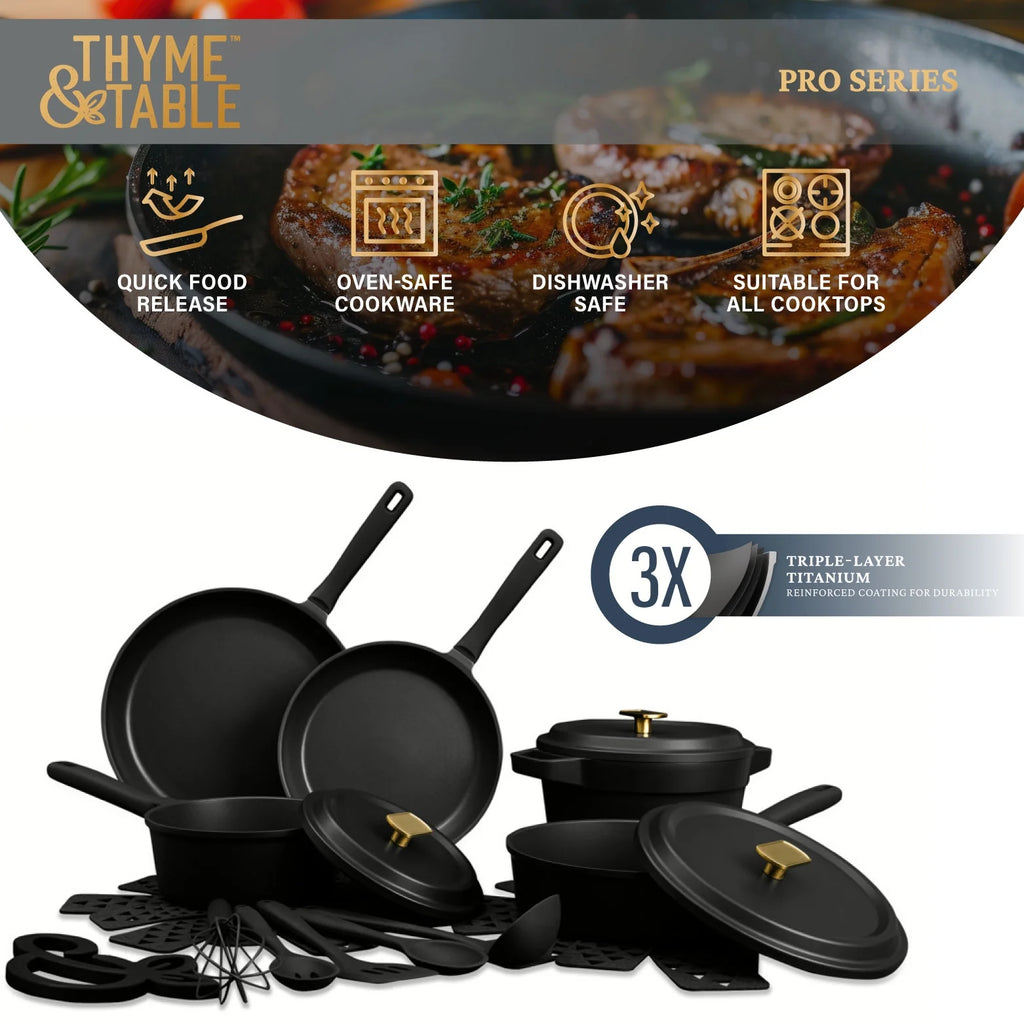 18-Piece Non-Stick Diecast Cookware & Silicone Utensil Set, Pots and Pans Set - Black